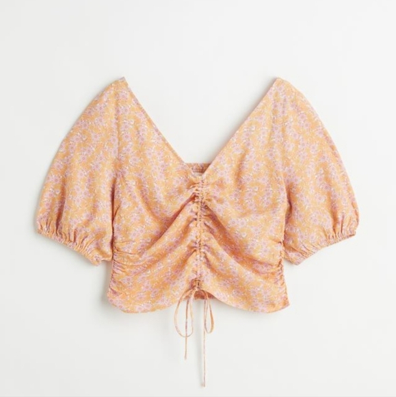 2/$15 NWT H&M Size L V-Neck Drawstring Blouse - Picture 1 of 5